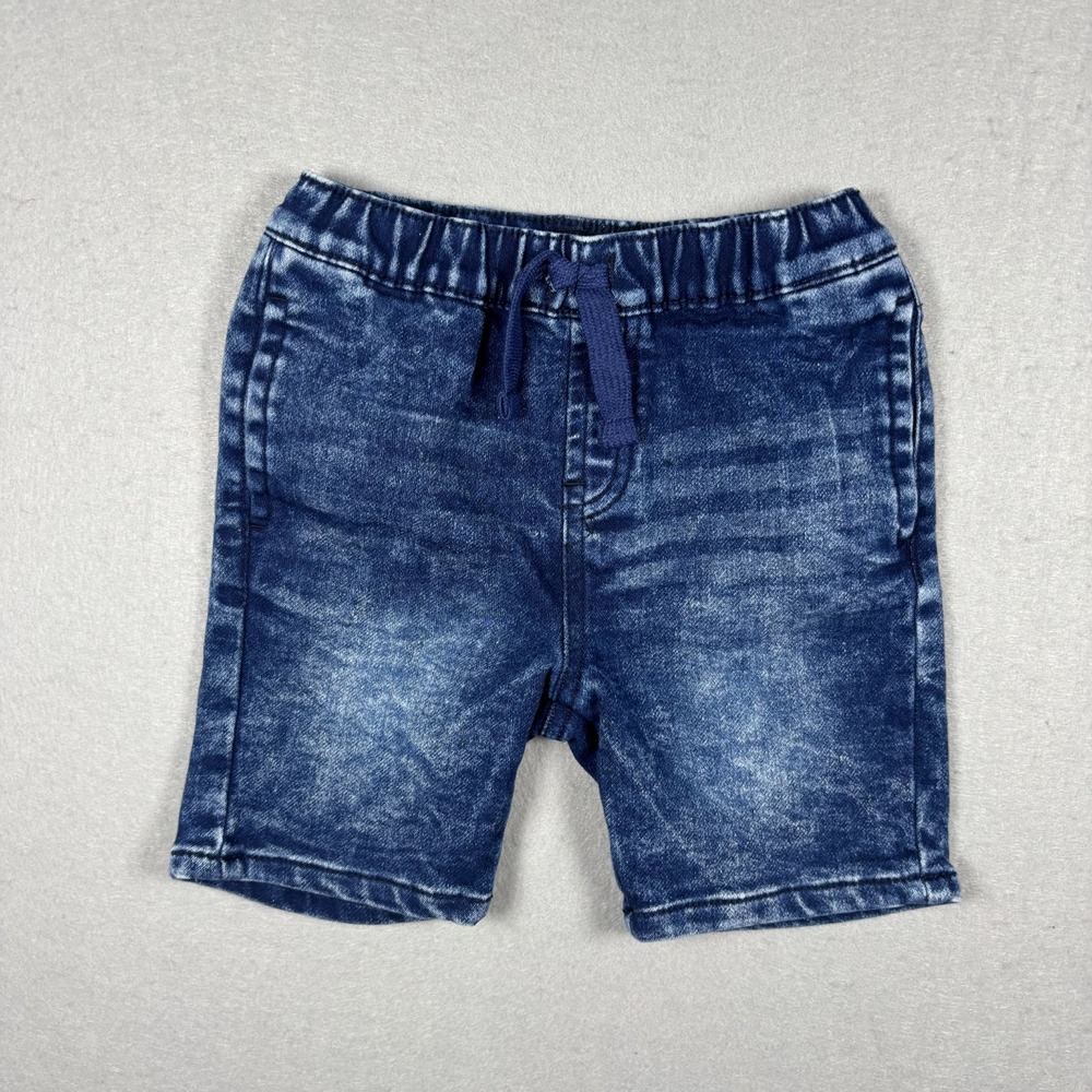 7 For All Mankind Toddler Boys Denim Shorts Size 3T Blue Acid Wash Drawstring